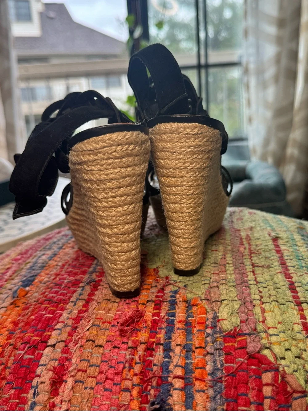 ➰ Guess Black Braided Espadrille Wedge Sandals ➰